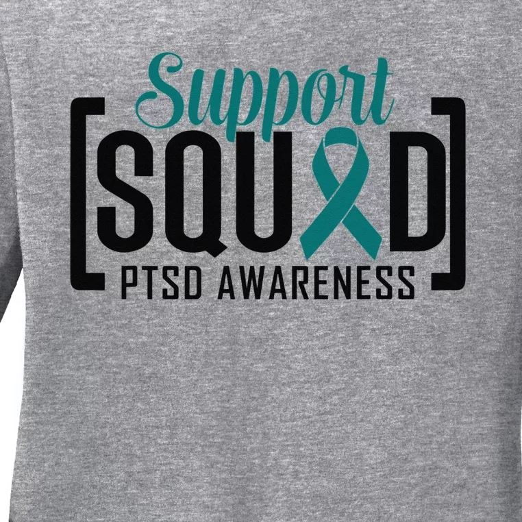 Support Squad Teal Ribbon PTSD Awareness Ladies Long Sleeve Shirt