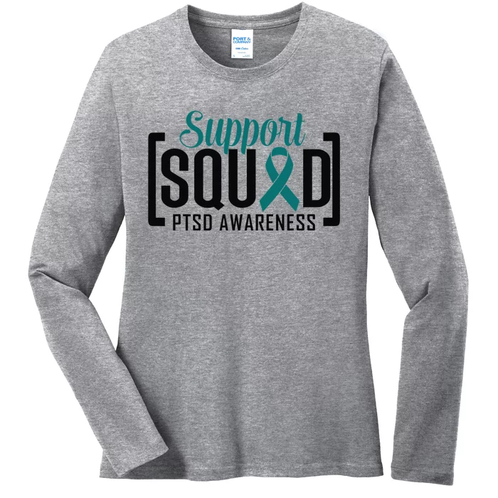 Support Squad Teal Ribbon PTSD Awareness Ladies Long Sleeve Shirt