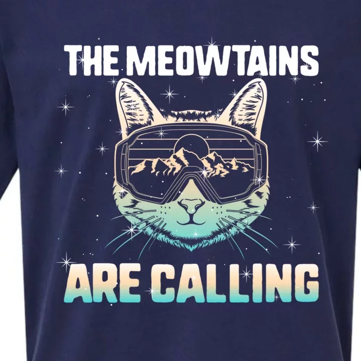 Ski Snowboard The Meowtains Calling Skiing Cat Mom Dad Skier Cool Gift Sueded Cloud Jersey T-Shirt