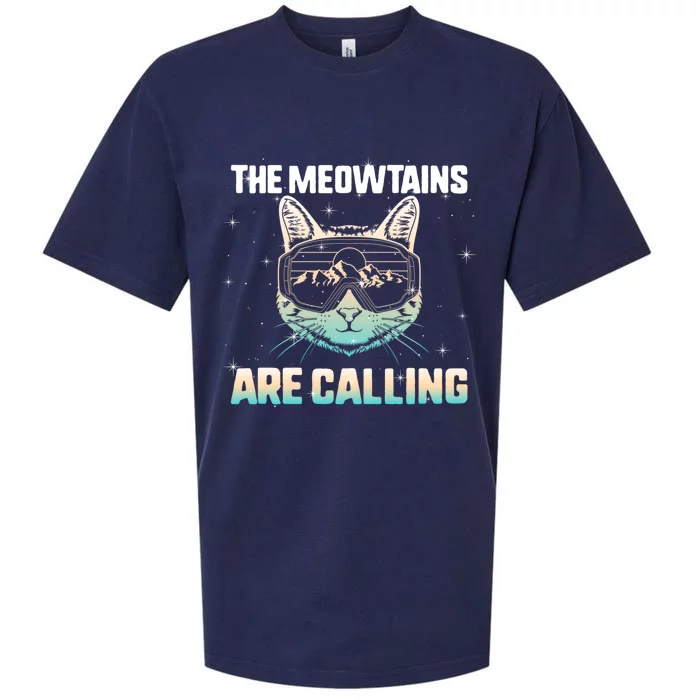 Ski Snowboard The Meowtains Calling Skiing Cat Mom Dad Skier Cool Gift Sueded Cloud Jersey T-Shirt