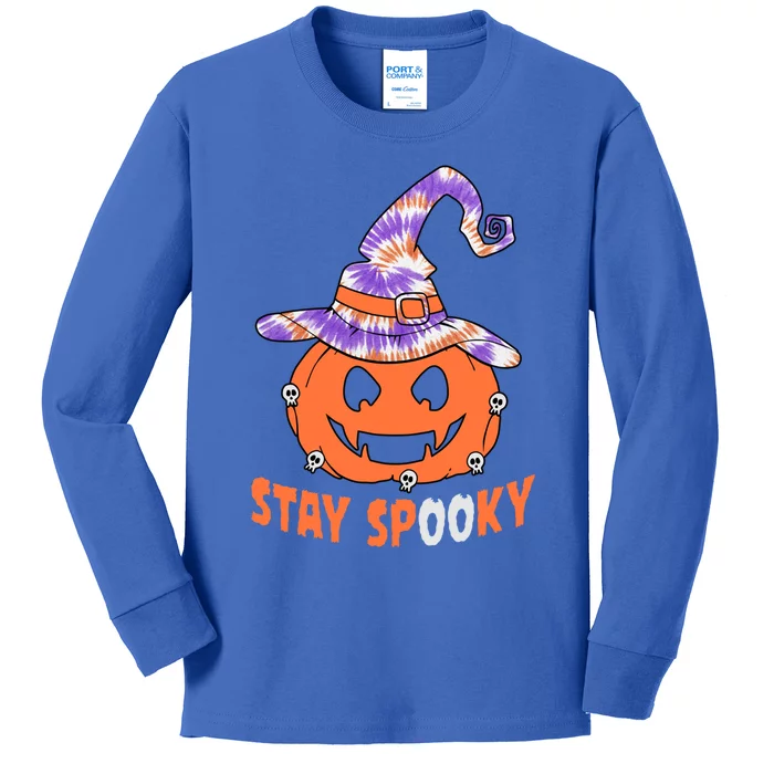 Stay Spooky Tie Dye Pumpkin Witch Lovers Halloween Costume Gift Kids Long Sleeve Shirt