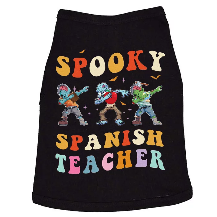 Spooky Spanish Teacher Zombie Groovy Halloween Ghost Pumpkin Doggie Tank