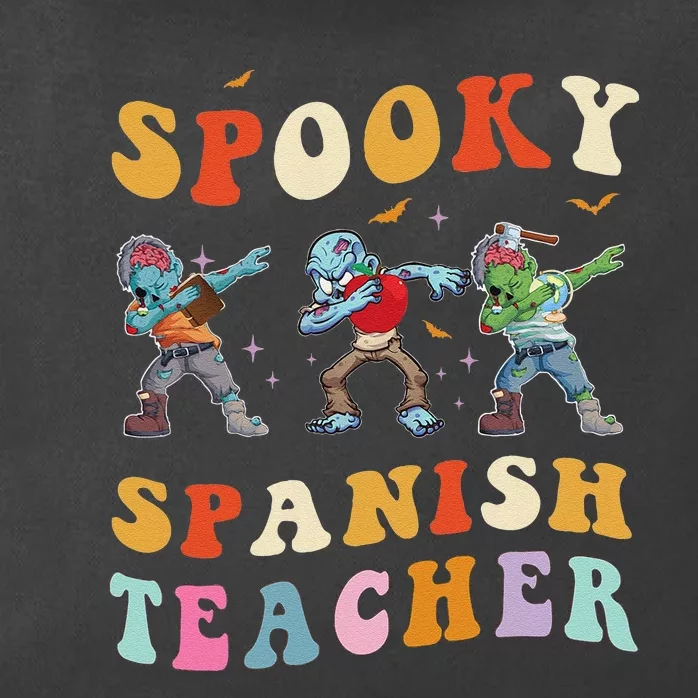 Spooky Spanish Teacher Zombie Groovy Halloween Ghost Pumpkin Zip Tote Bag