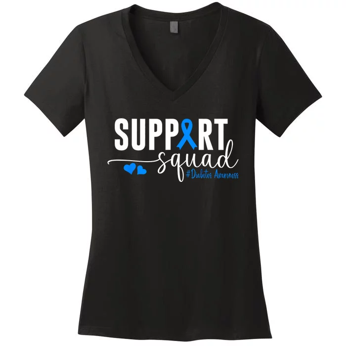 Support Squad Type 1 Diabetes Awareness T1d Blue Ribbon Women's V-Neck T-Shirt