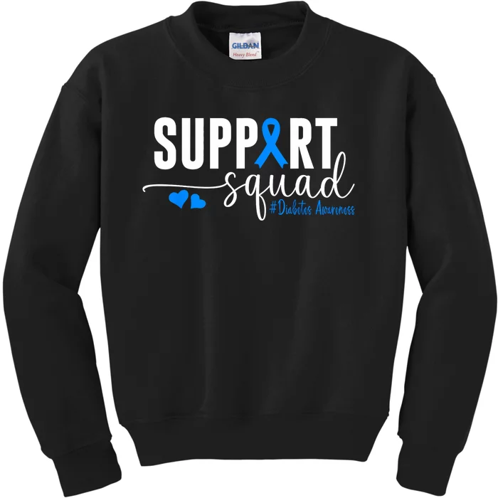 Support Squad Type 1 Diabetes Awareness T1d Blue Ribbon Kids Sweatshirt