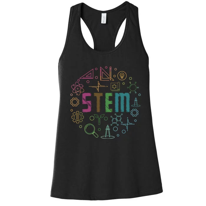 STEM Science Technology Engineering Math Teacher Gifts Women's Racerback Tank