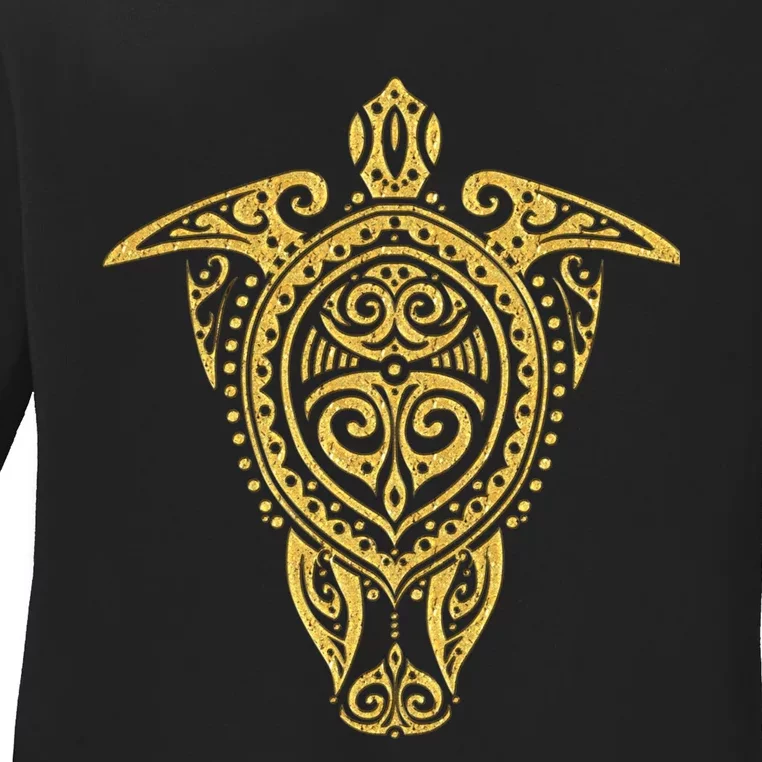 Shamanic Sea Turtle Gold Ornaments Ladies Long Sleeve Shirt