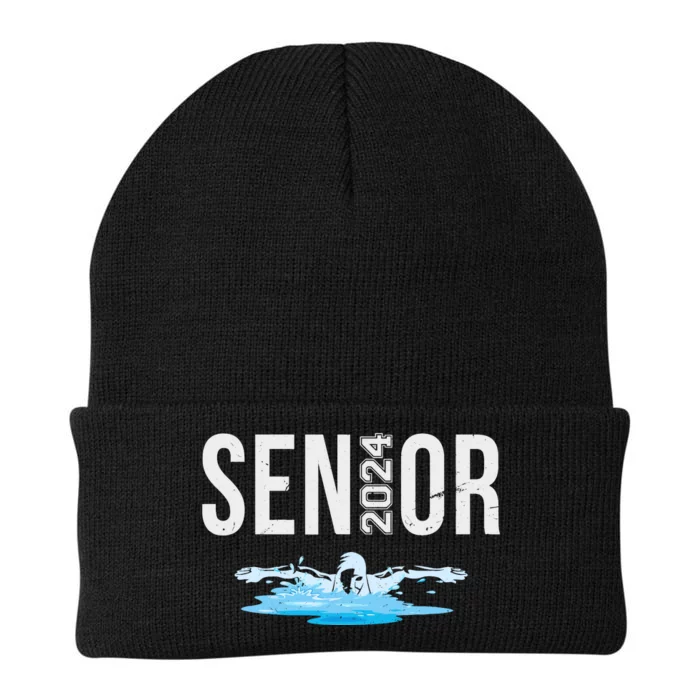 Senior Swim Team Member Class Of 2024 Swimmer Vintage Knit Cap Winter Beanie