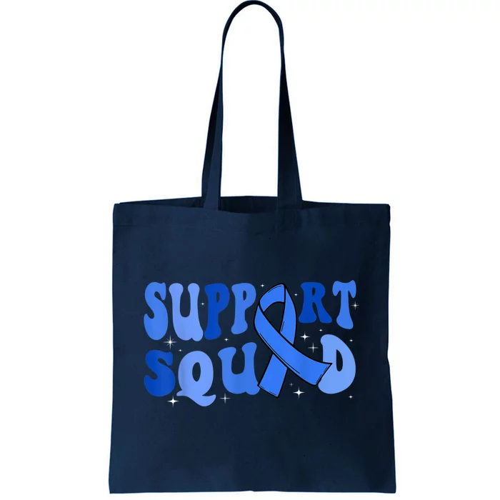 Support Squad Type 1 Diabetes Awareness T1D Blue Ribbon Tote Bag