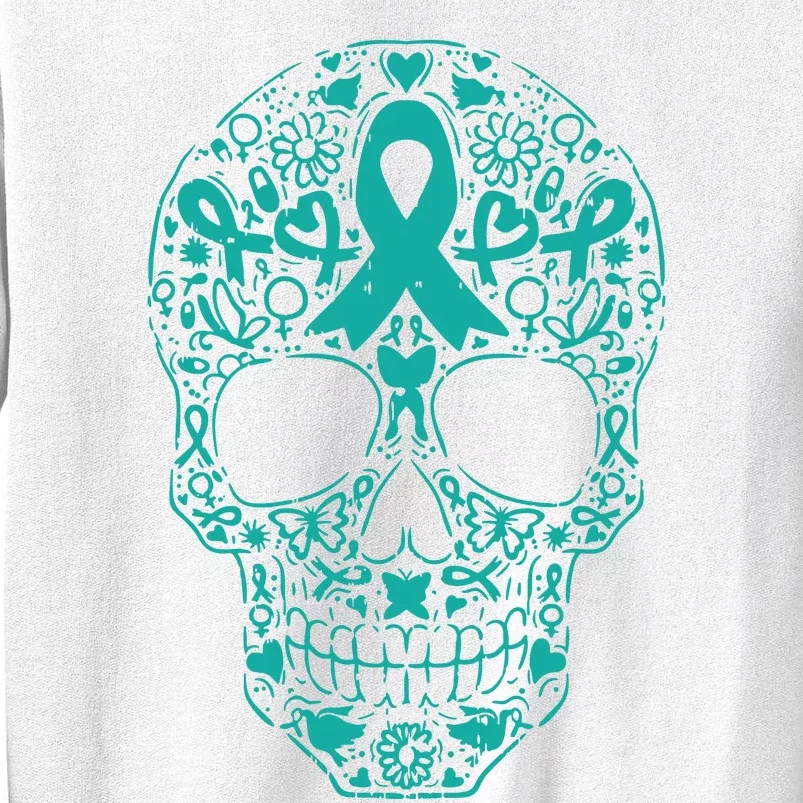 Sugar Skull Teal Ribbon Ovarian Cancer Awareness Mexicansugar Skull Teal Ribbon Sweatshirt