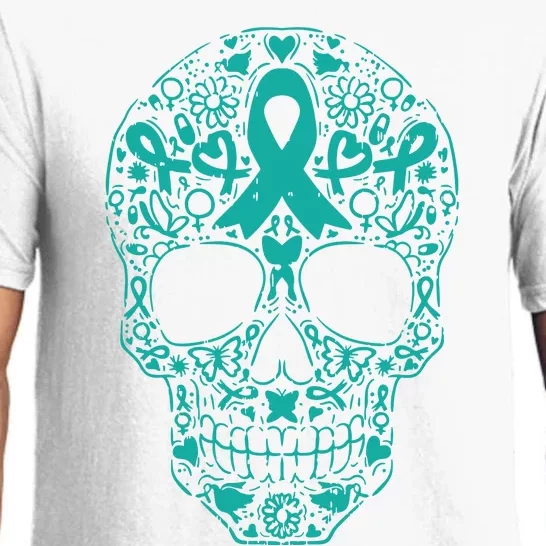 Sugar Skull Teal Ribbon Ovarian Cancer Awareness Mexicansugar Skull Teal Ribbon Pajama Set