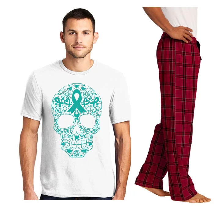 Sugar Skull Teal Ribbon Ovarian Cancer Awareness Mexicansugar Skull Teal Ribbon Pajama Set