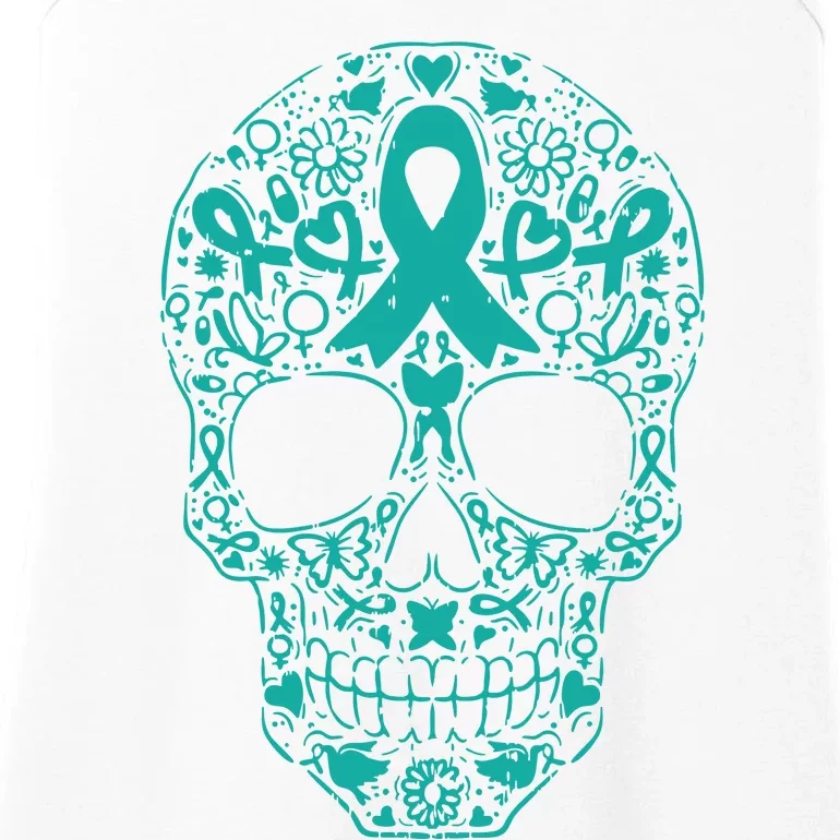 Sugar Skull Teal Ribbon Ovarian Cancer Awareness Mexicansugar Skull Teal Ribbon Ladies Essential Tank