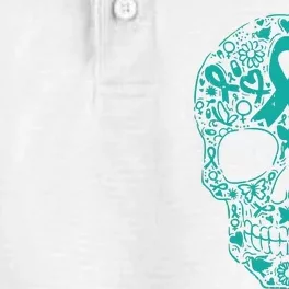 Sugar Skull Teal Ribbon Ovarian Cancer Awareness Mexicansugar Skull Teal Ribbon Dry Zone Grid Performance Polo