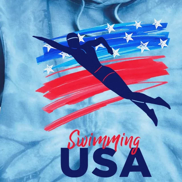 Swimming Support Team Flag Usa Pool Swimmer American Tie Dye Hoodie