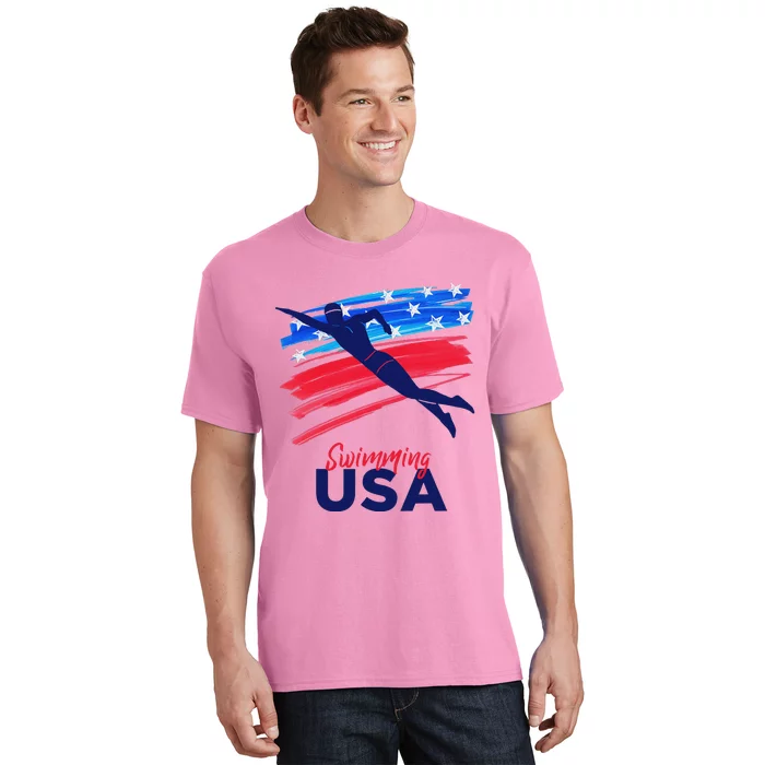 Swimming Support Team Flag Usa Pool Swimmer American T-Shirt