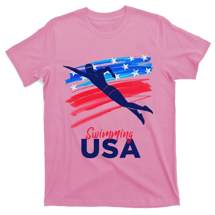 Swimming Support Team Flag Usa Pool Swimmer American T-Shirt