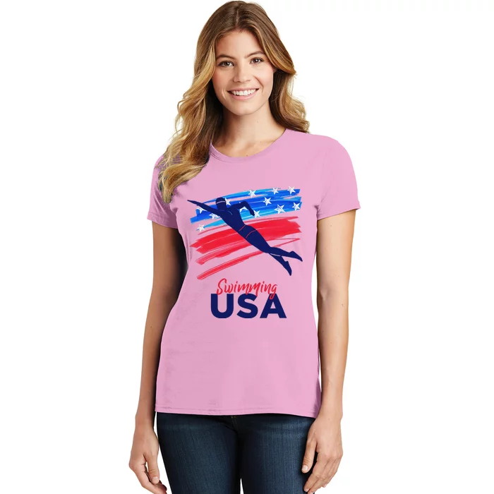 Swimming Support Team Flag Usa Pool Swimmer American Women's T-Shirt