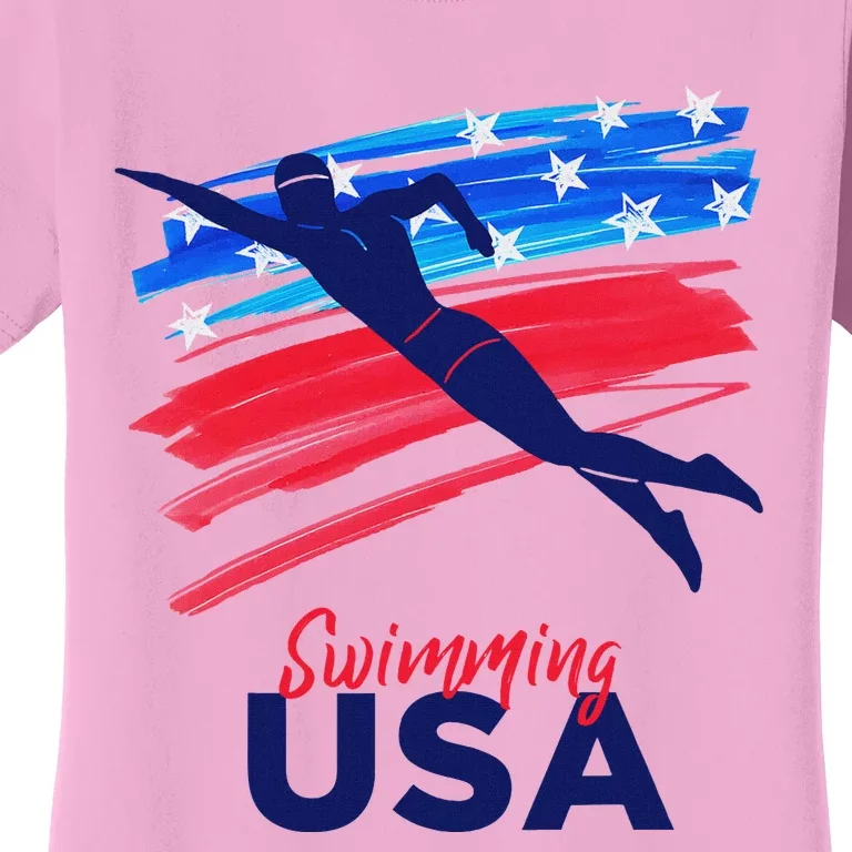 Swimming Support Team Flag Usa Pool Swimmer American Women's T-Shirt