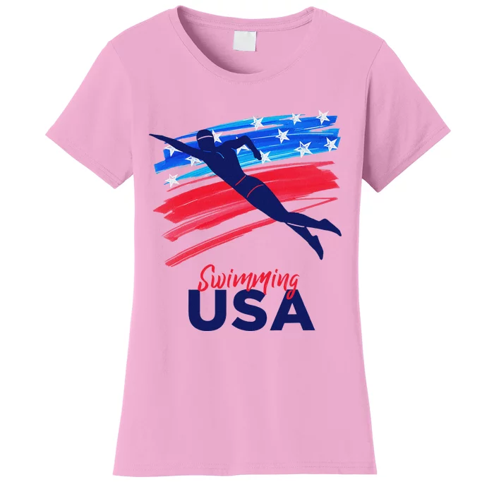 Swimming Support Team Flag Usa Pool Swimmer American Women's T-Shirt