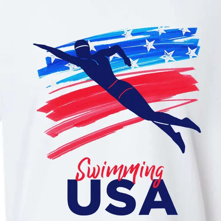 Swimming Support Team Flag Usa Pool Swimmer American Sueded Cloud Jersey T-Shirt