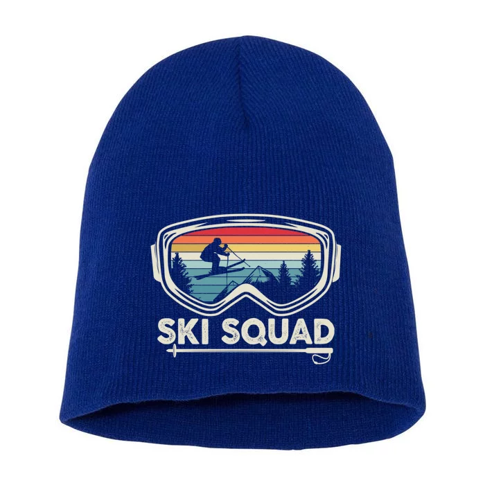 Ski Squad Team Retro Sunset Ski Lover Skier Vintage Skiing Cute Gift Short Acrylic Beanie