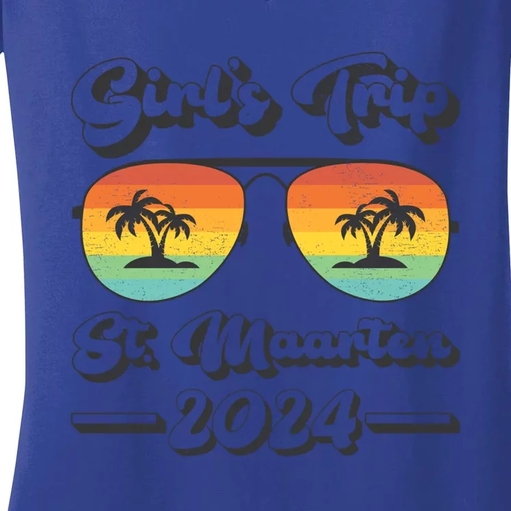 Summer Sunglasses Trip 2024 St Maarten Beach Gift Women's V-Neck T-Shirt