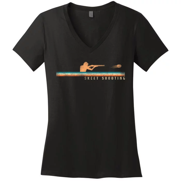 Shotgun Skeet Trap Clay Pigeon Shooting Retro Vintage Skeet Women's V-Neck T-Shirt