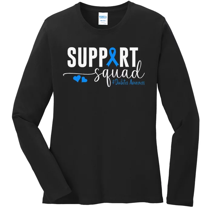 Support Squad Type 1 Diabetes Awareness T1d Blue Ribbon Gift Ladies Long Sleeve Shirt