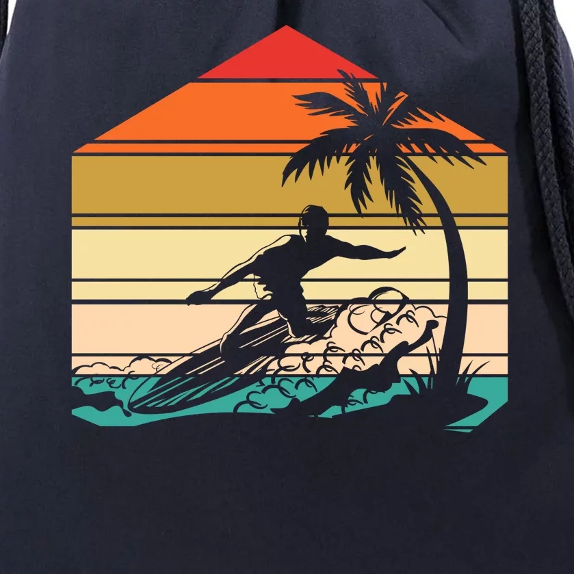 Surfer Summer Tropical Sunset Drawstring Bag