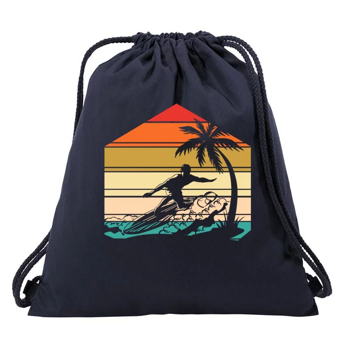 Surfer Summer Tropical Sunset Drawstring Bag