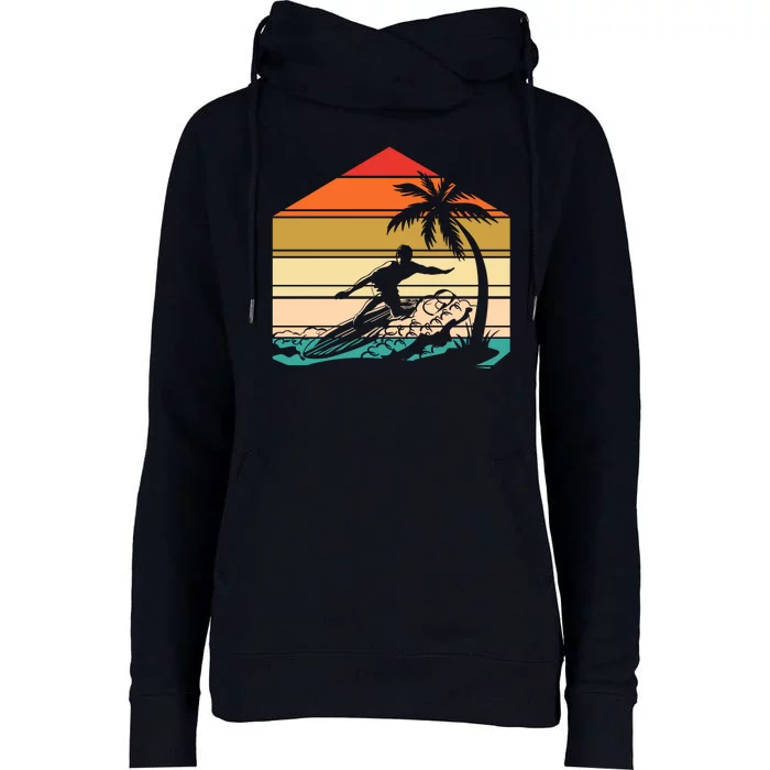 Surfer Summer Tropical Sunset Womens Funnel Neck Pullover Hood