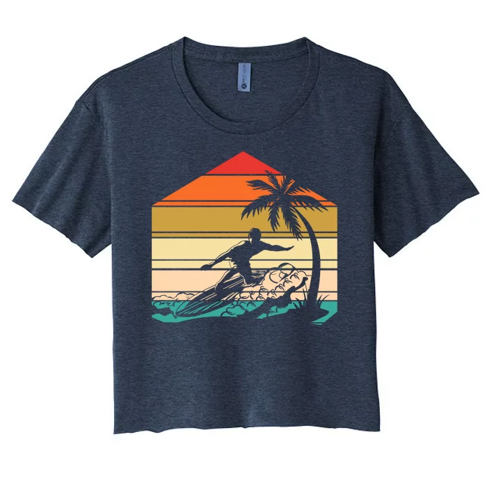 Surfer Summer Tropical Sunset Women's Crop Top Tee