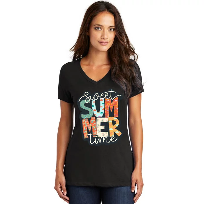 Sweet Summer Time Retro Vintage Graphic Women's V-Neck T-Shirt