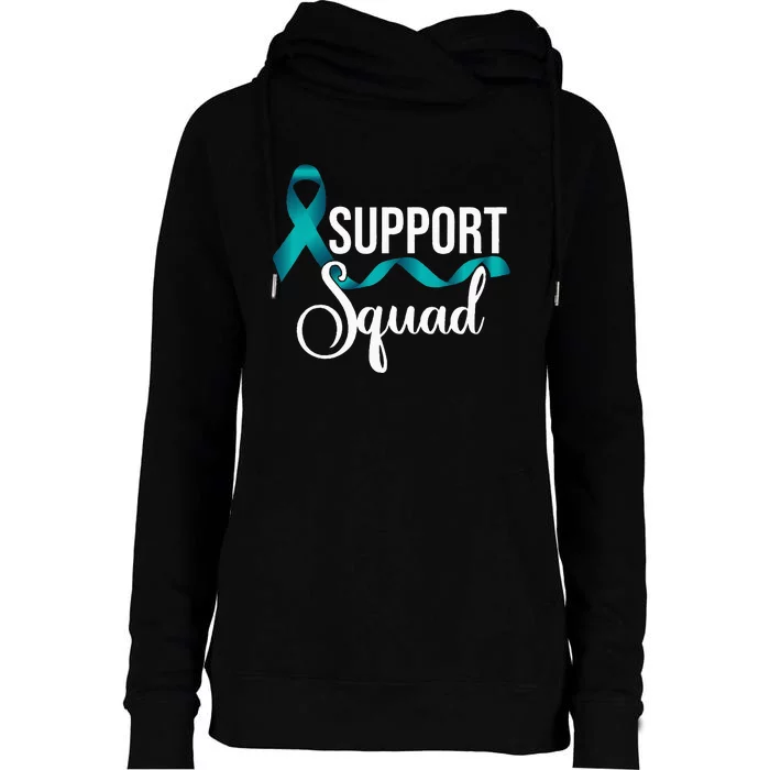 Support Squad Teal Ribbon Stop Sexual Assault Awareness Womens Funnel Neck Pullover Hood