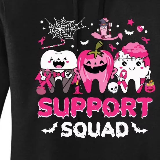 Support Squad Tooth Pumpkin Dental Halloween Breast Cancer Women's Pullover Hoodie