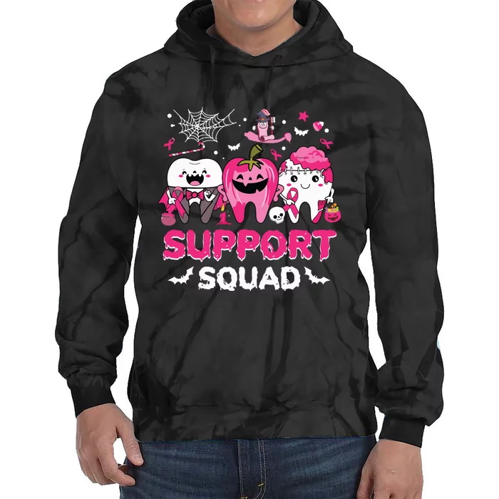 Support Squad Tooth Pumpkin Dental Halloween Breast Cancer Tie Dye Hoodie