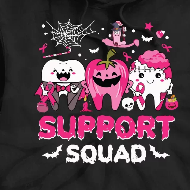 Support Squad Tooth Pumpkin Dental Halloween Breast Cancer Tie Dye Hoodie