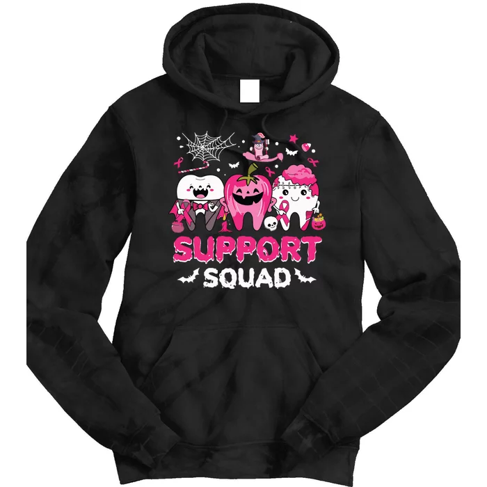 Support Squad Tooth Pumpkin Dental Halloween Breast Cancer Tie Dye Hoodie