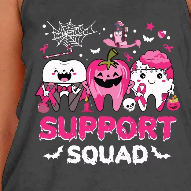 Support Squad Tooth Pumpkin Dental Halloween Breast Cancer Women's Knotted Racerback Tank