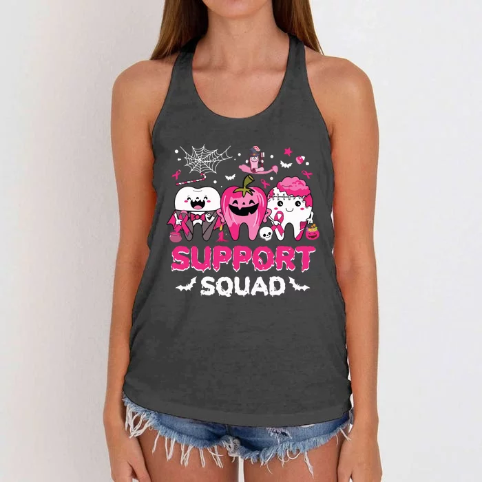 Support Squad Tooth Pumpkin Dental Halloween Breast Cancer Women's Knotted Racerback Tank