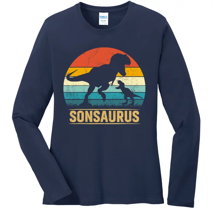 Son Saurus T Rex Dinosaur SonSaurus Matching Family Ladies Long Sleeve Shirt