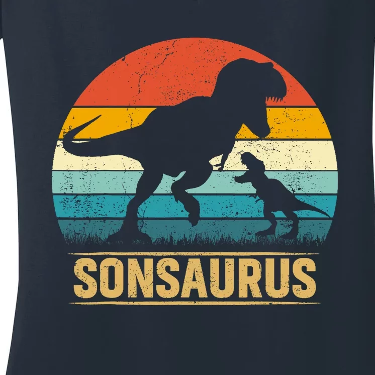 Son Saurus T Rex Dinosaur SonSaurus Matching Family Women's V-Neck T-Shirt