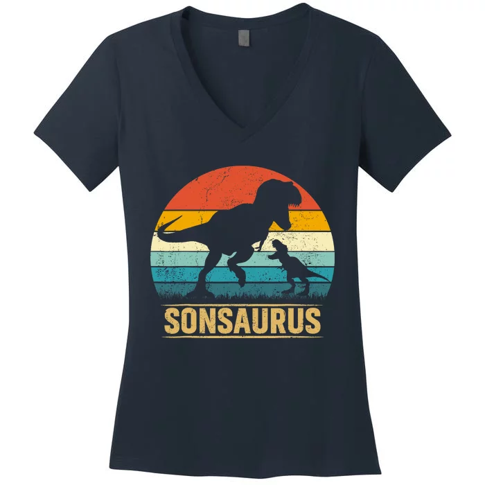 Son Saurus T Rex Dinosaur SonSaurus Matching Family Women's V-Neck T-Shirt