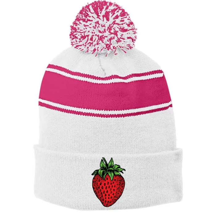 Strawberry Stripe Pom Pom Beanie