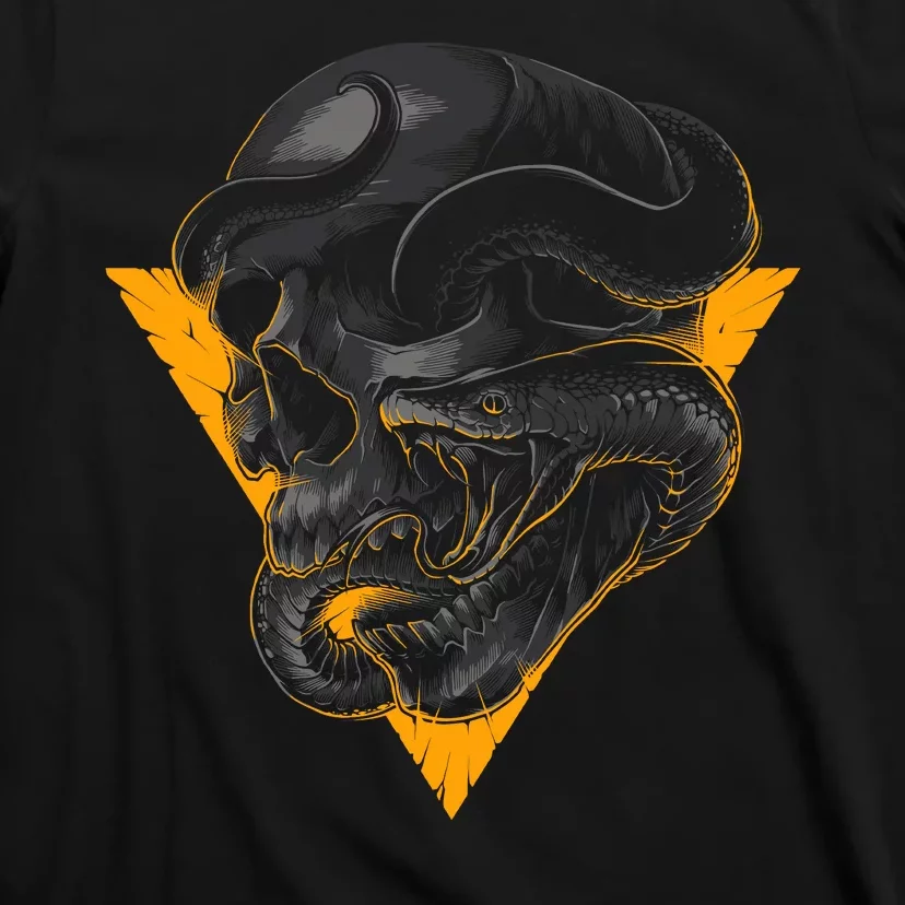 Skull Snake Triangle Graphic Design T-Shirt