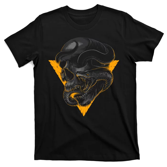 Skull Snake Triangle Graphic Design T-Shirt