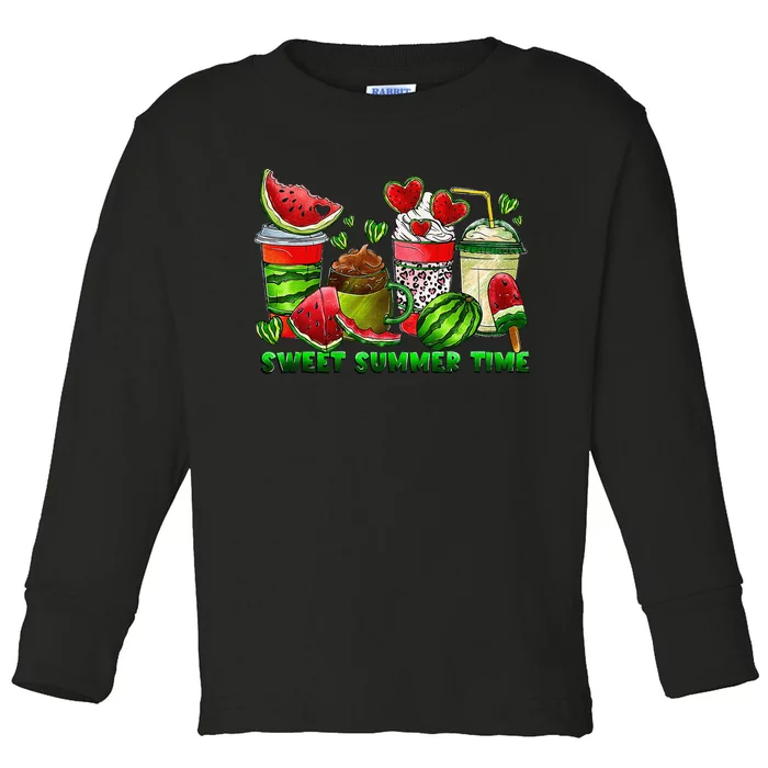 Sweet Summer Time Coffee Watermelon Fruit Vacation Beach Toddler Long Sleeve Shirt