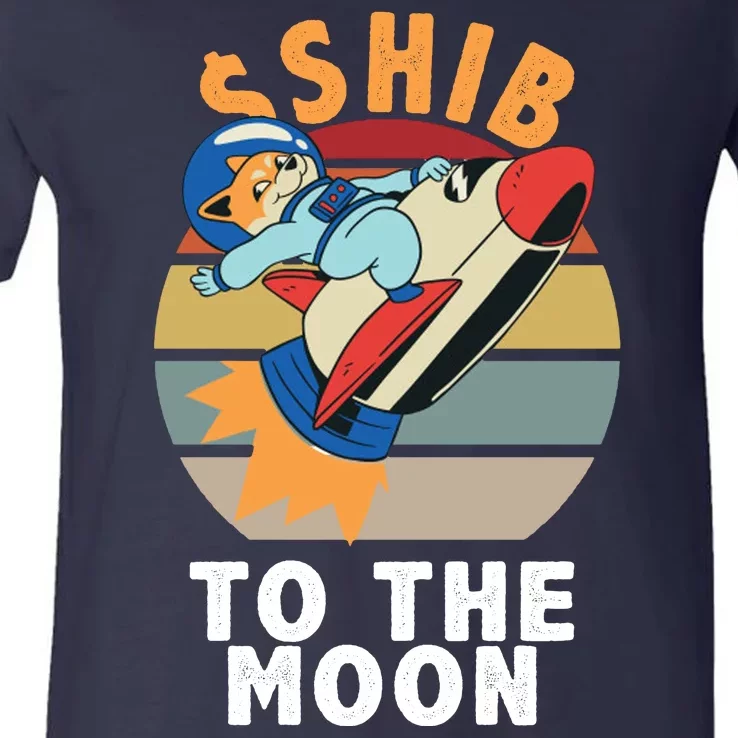 Shiba, Shib To The Moon V-Neck T-Shirt