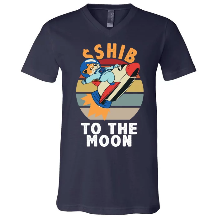 Shiba, Shib To The Moon V-Neck T-Shirt